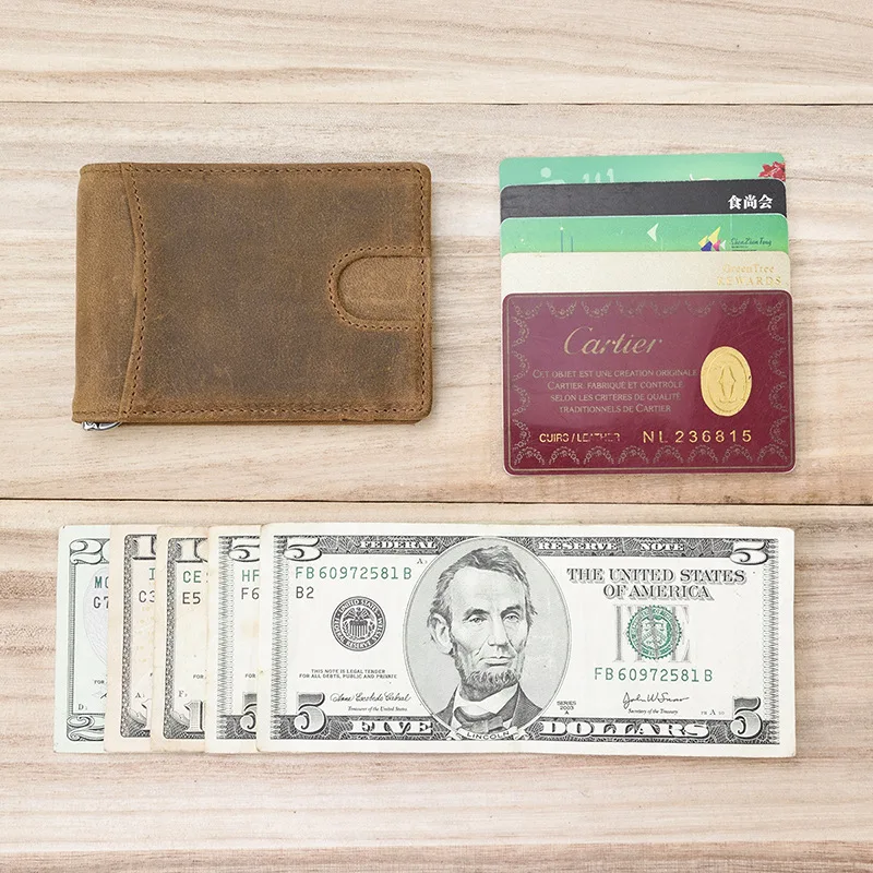 Retro genuine leather money clips Bifold wallet cardholder dollar money holder designer new men money case Slim purse