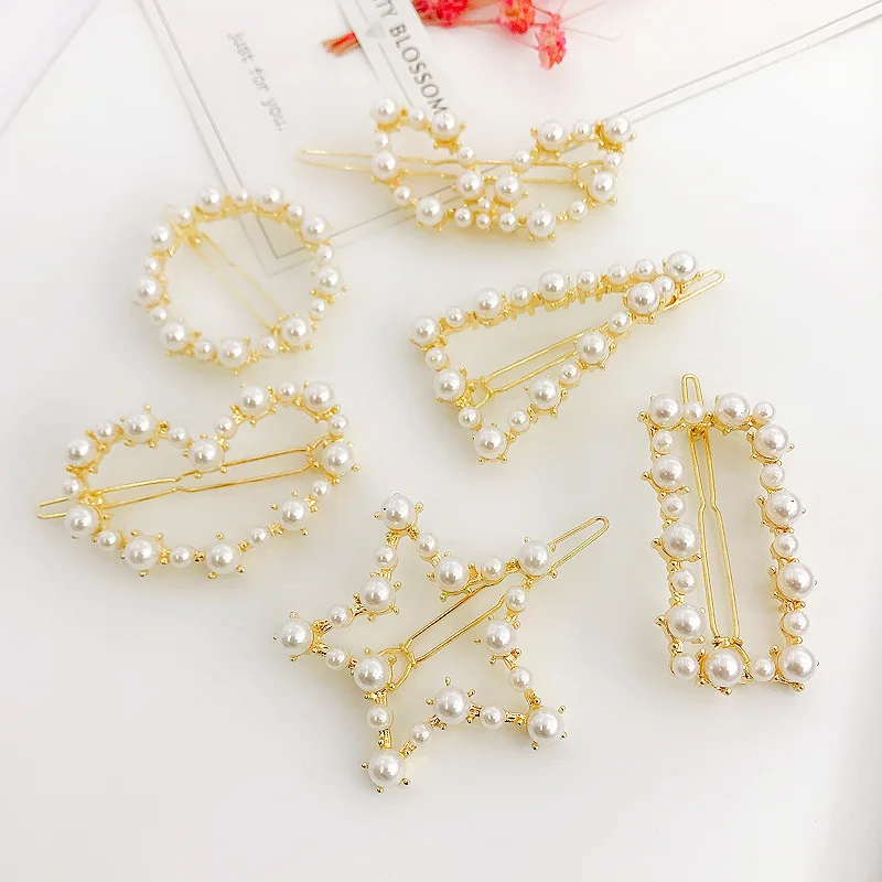 

New Fashion Multi-style hot-selling imitation pearl geometry sweet Hair Clip Barrettes for Women Girls Hair Accessories