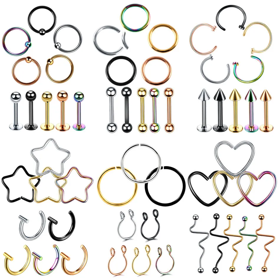 1PC Steel Fashion Nose Hoop Ring 5 Color Labret Tongue Nose Ring Ear Piercing Ear Cartilage Tragus Nipple Ring Body Jewelry