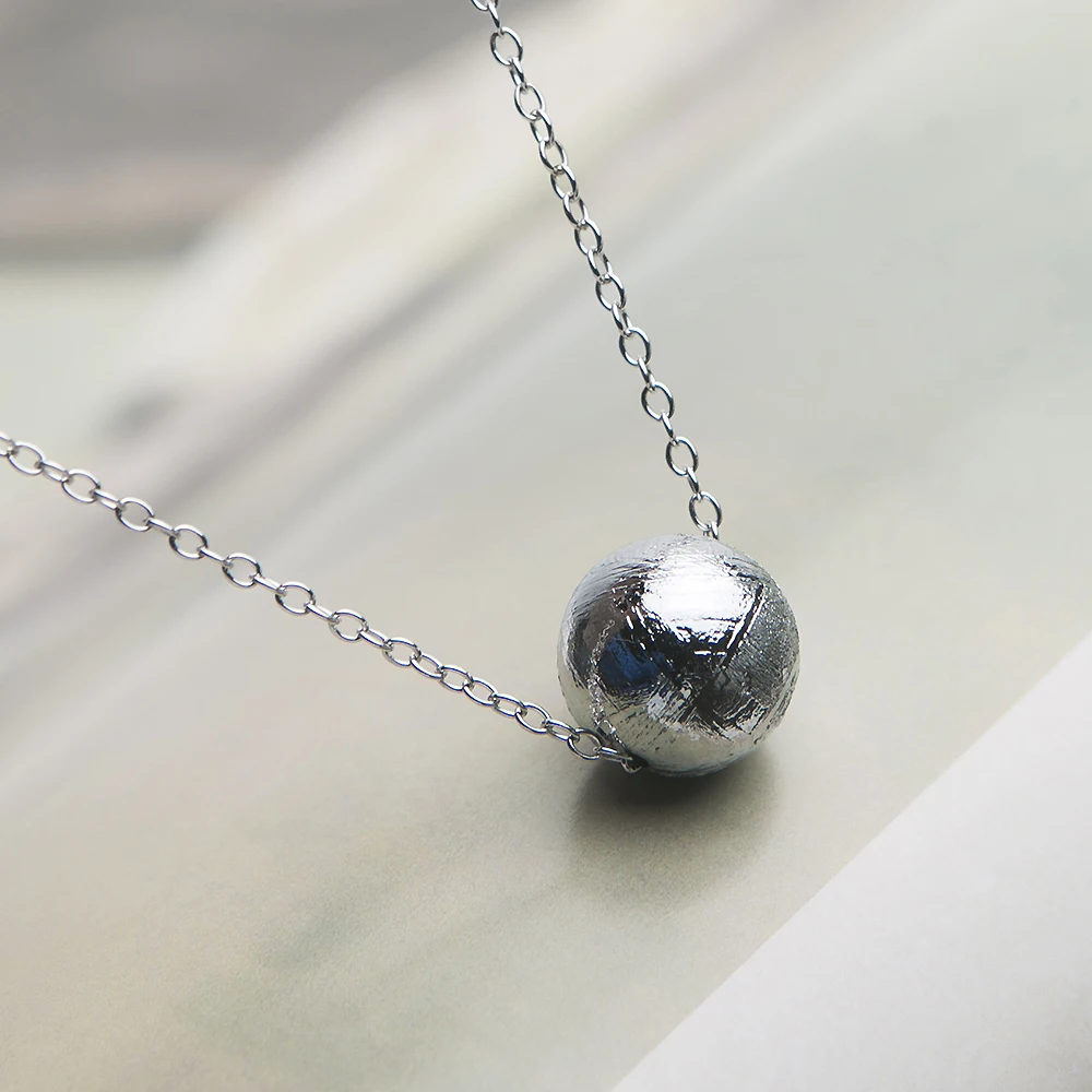 Natural Gibeon Iron Meteorite Pendants 8mm Ball Sphere Moldavite Silver Beads New Gift Women Men Necklace AAAAA