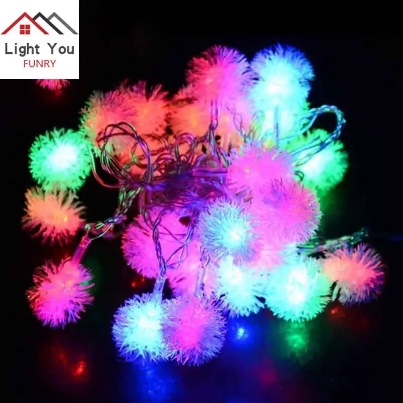 

New 20LED Battery Box Fur Balls Decorative Light Strings Christmas Day Outdoor Garden Decoration Light Strings