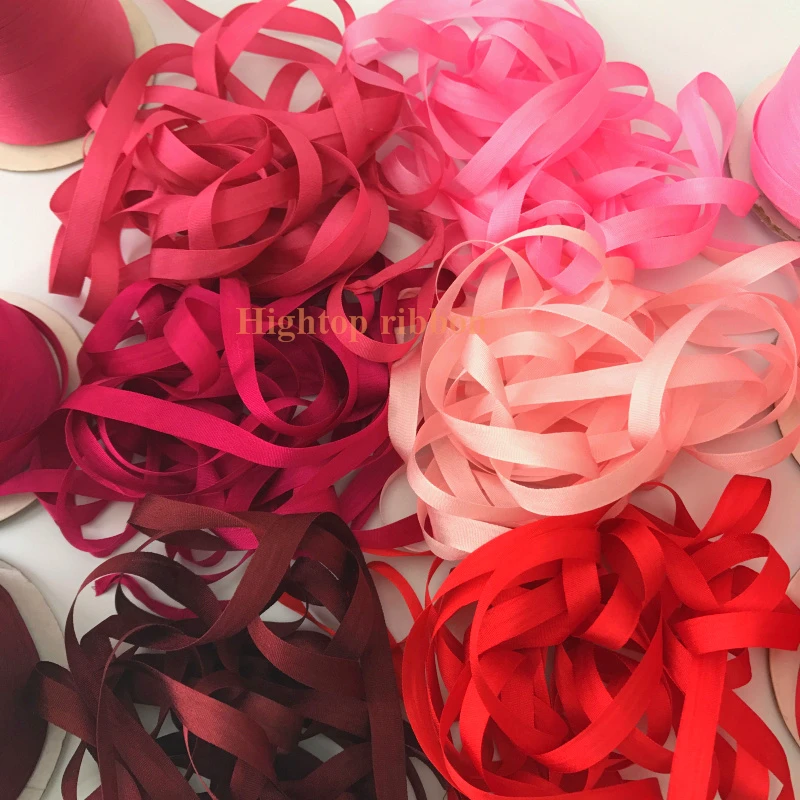 7mm 10mts to 50mts per card 100% pure natural silk satin  taffeta ribbon solid color for embroidery designs,free shipping