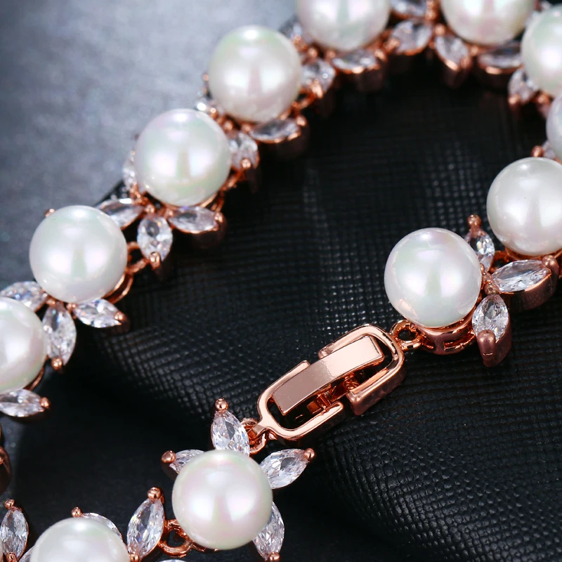 EMMAYA Round Imitation Pearl Unique AAA CZ Bracelet Sets For Women Elegant Jewelry Friendship Bracelets