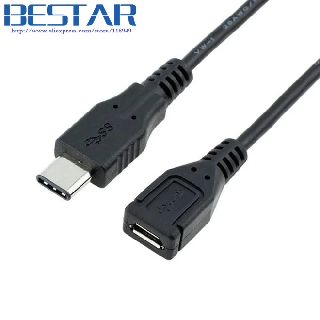 Black 15cm USB 3.1 type-c USB3.1 USB-C male to USB 2.0 Micro 5pin 5p Female charge charging data Cable adapter for Mobile device