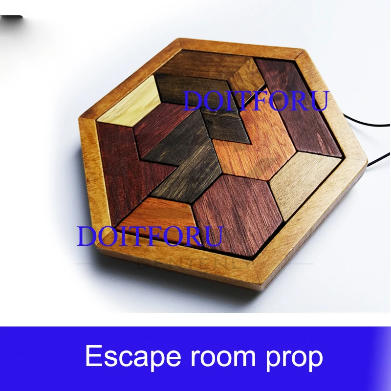 Escape room prop Tangram Prop real life room escape game finish jigsaw puzzles to unlock secret chamber room