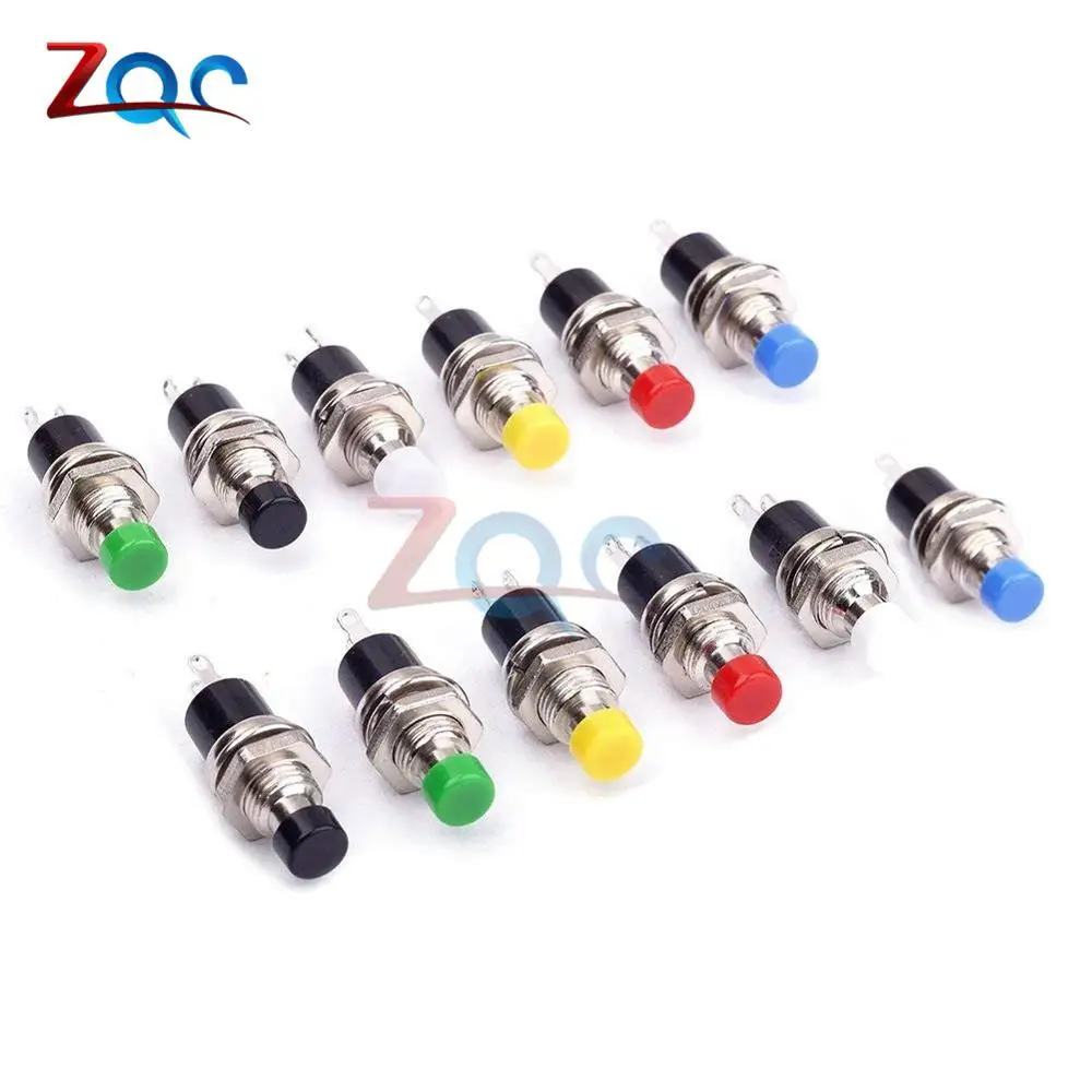 5Pcs PBS-110 2 Pins ON/OFF Push Button Switch Mini Lockless Momentary Switch for RC Toy Red Black Blue Yellow Green