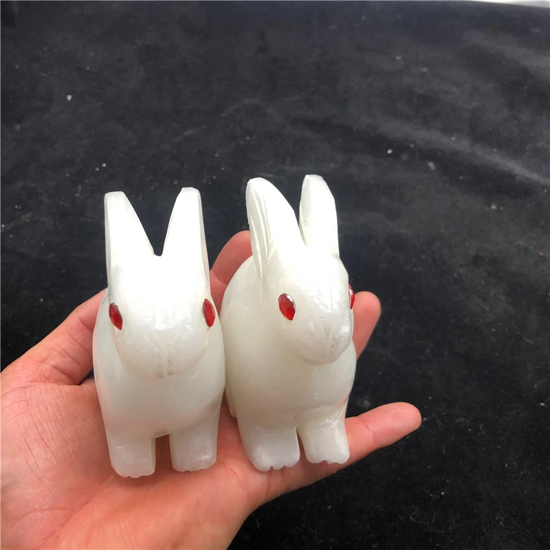 2pcs Hand carved jade rabbit natural white jade reiki curing