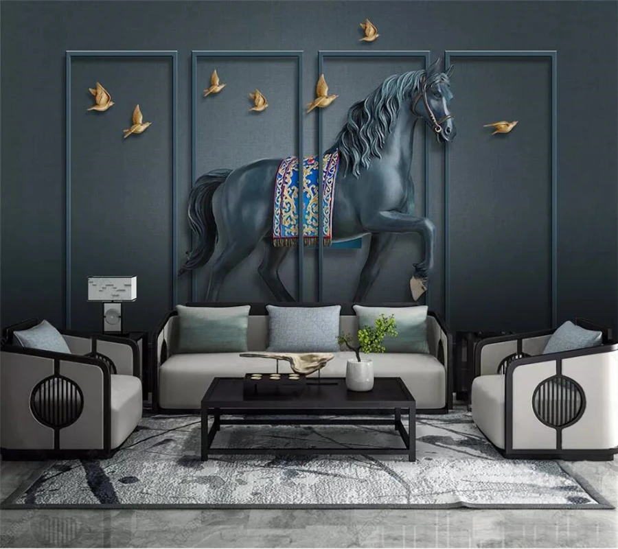 Custom wallpaper 3d photo murals embossed horse screen new Chinese background wall papers home decor papier peint 3d wallpaper