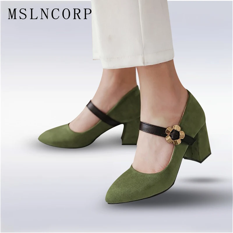 

Plus Size 34-43 New Women Shoes Mary Jane Ladies Square High Heels Party Wedding Shoes Thick Heels Pumps Lady Fashion Footwear