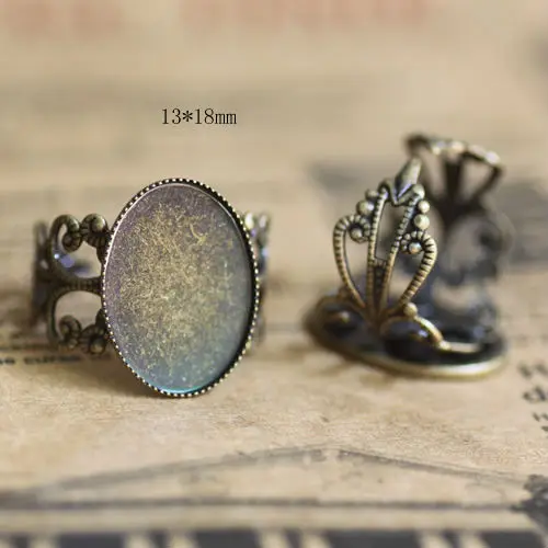 10pcs Wholesale Antique Bronze Filigree Ring Blank Jewelry with inner 13*18/18*25mm Teeth Edge Cameo Setting Cabochons Tray