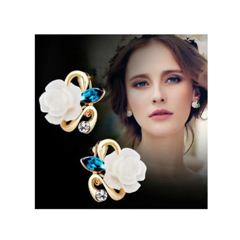 Grace Jun High Quality Fashion Rose Flower Shape Clip on Earrings Without Piercing for Women Party Luxury Jewelry Ear Clip New