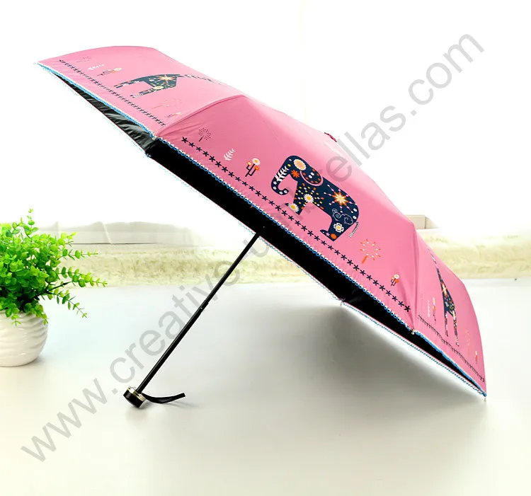 2pcs/lot 4colour optional foldable  210T pongee 4 times black coating anti-UV parasol alloy fiberglass  Elephant deer umbrellas