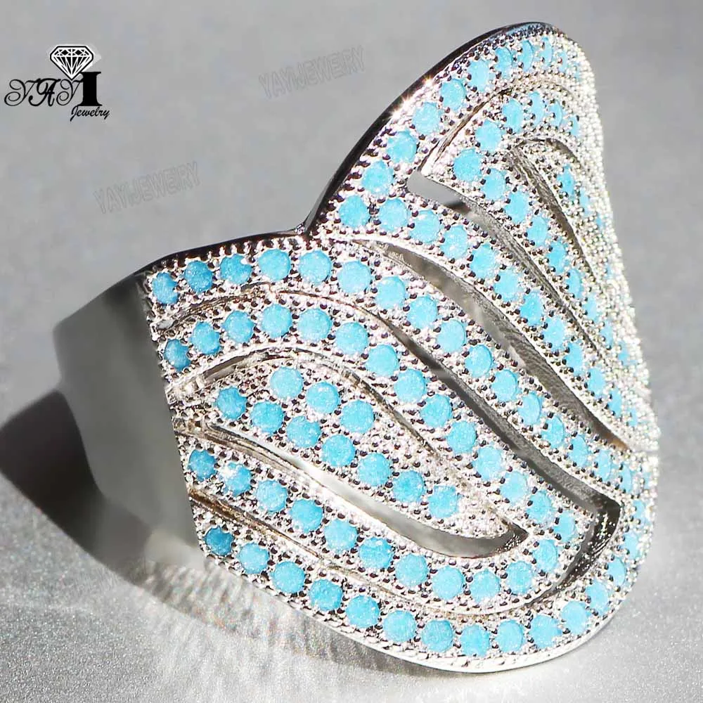 YaYI  Jewelry Fashion Princess Cut Natural Turquoise Moissanite Zircon Stamped Silver Color Engagement Wedding Precious Rings