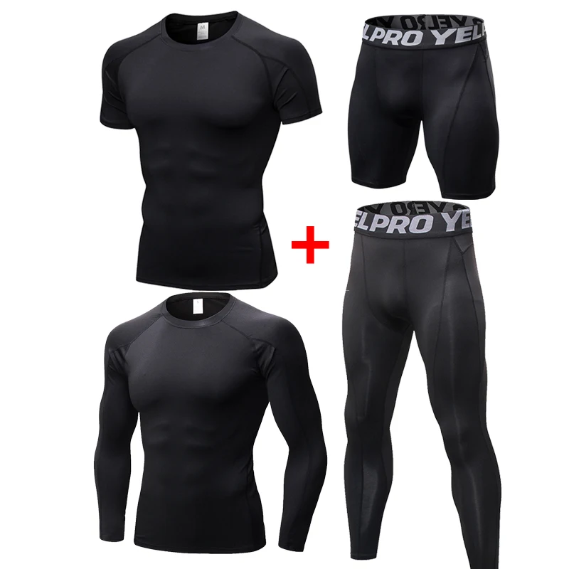 4 Pcs Quick Dry Mens Summer Running Sets Sportswear Compression Sport Suits 2019 Clothes Joggers Training Gym Fitness Tracksuits