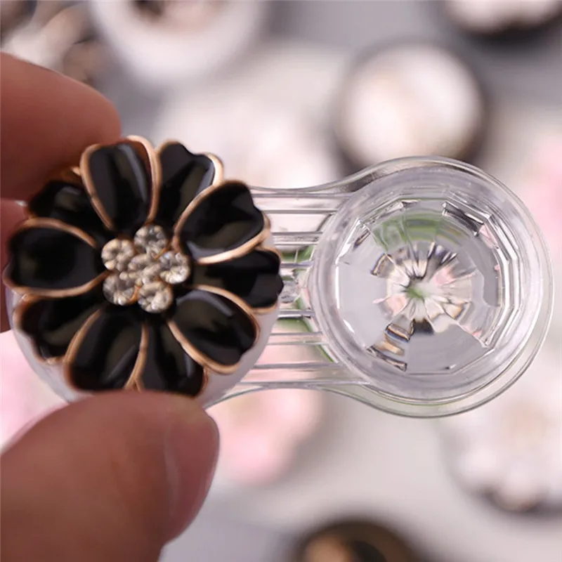 2 Pairs New Resin Flowers Mixed Color Contact Lenses Case For Women With Transparent Box Lens Container Holder Travel Kit