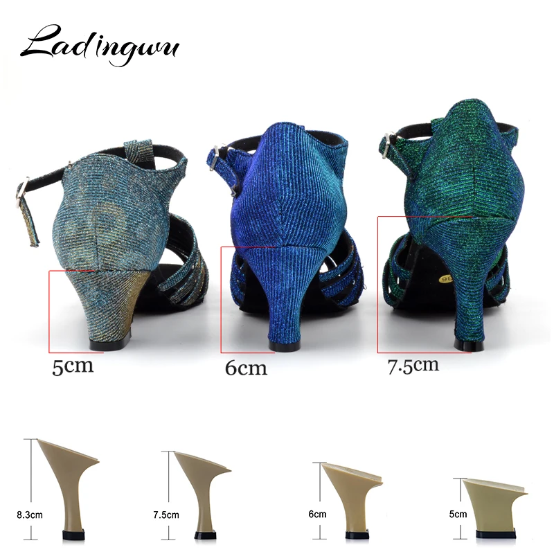 Ladingwu Factory Outlet Discoloration Flash Cloth Ballroom Party Salsa Dance Shoes Green Blue Gray Latin Dance Shoes Woman