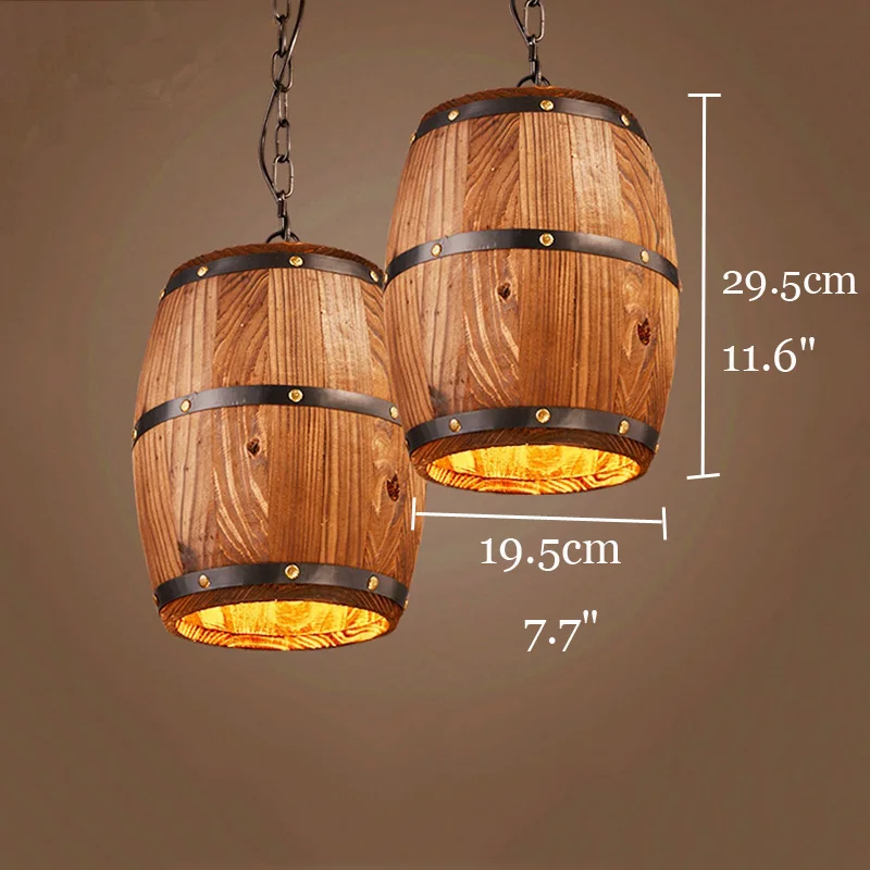 Retro Loft Wood Cask Pendant Lamp Restaurant Warehouse Dining Room Wine Cellar Aisle Corridor Pub Cafe Chandelier Barrel Light