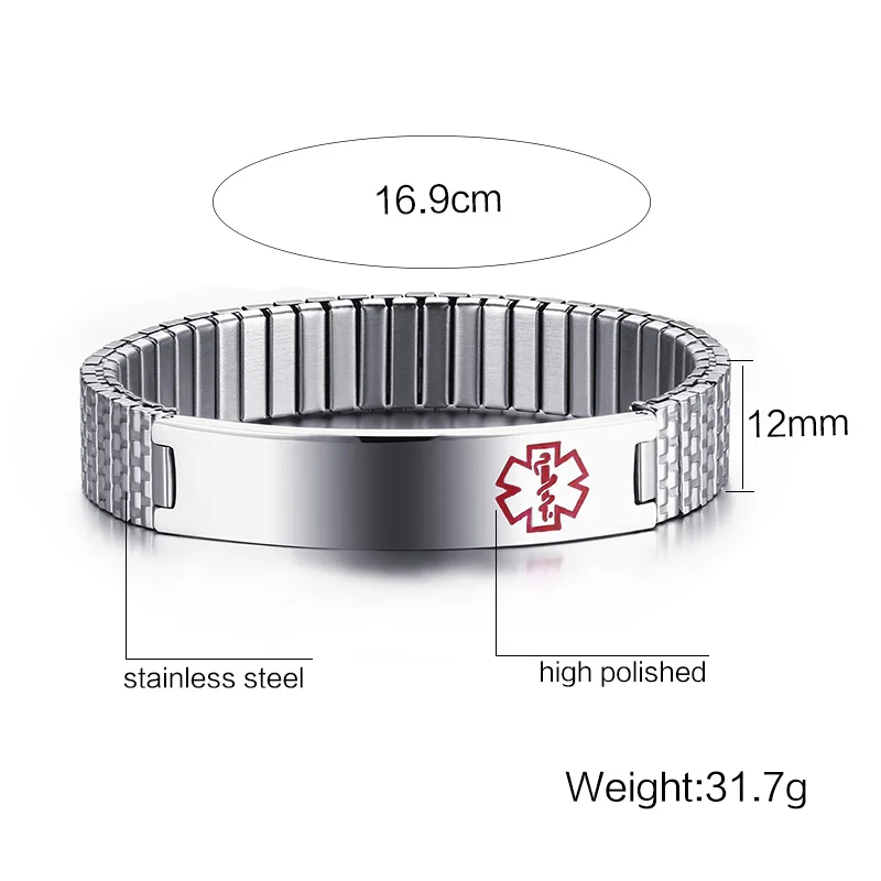 Vnox Stainless Steel Medical Alert Stretch Adjustable Wristband ID Bracelet Bangle for Women Custom Engraving