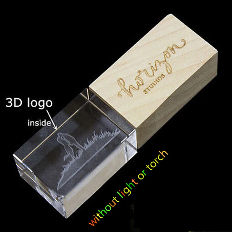 Nuovo LOGO personalizzato Crystal Wooden USB2.0 Flash Drive 2GB 4GB 8GB 16GB 32GB 64GB 128GB Memory Flash Stick Pen Drive