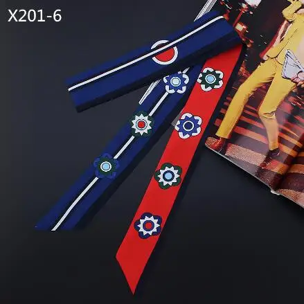 Long Version Luxury Brand Silk Ribbon Foral Print Women Silk Scarf Handle Bag Ribbons Female Headband Long Scarves & Wraps