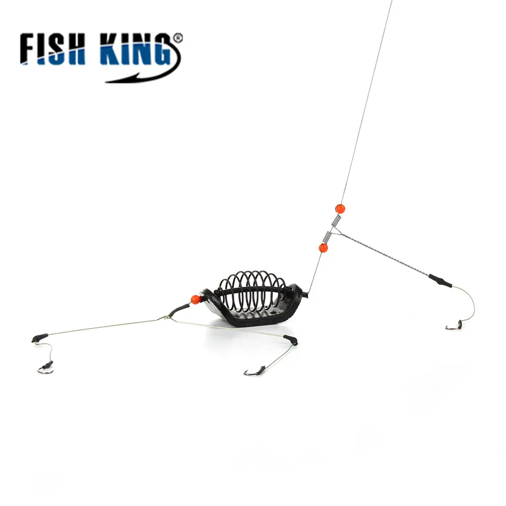 

FISH KING 20g-80g Fishing Bait Cage Stainless Steel Wire Swivel With 3 Line Hooks Feeder For Carp Fishing Tackle Accessories