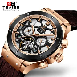 TEVISE Wristwatch Mens Big Men Automatic Mechanical Watch Man Week Month Calendar Rubber Male Clock Watch For Men T828B 2024