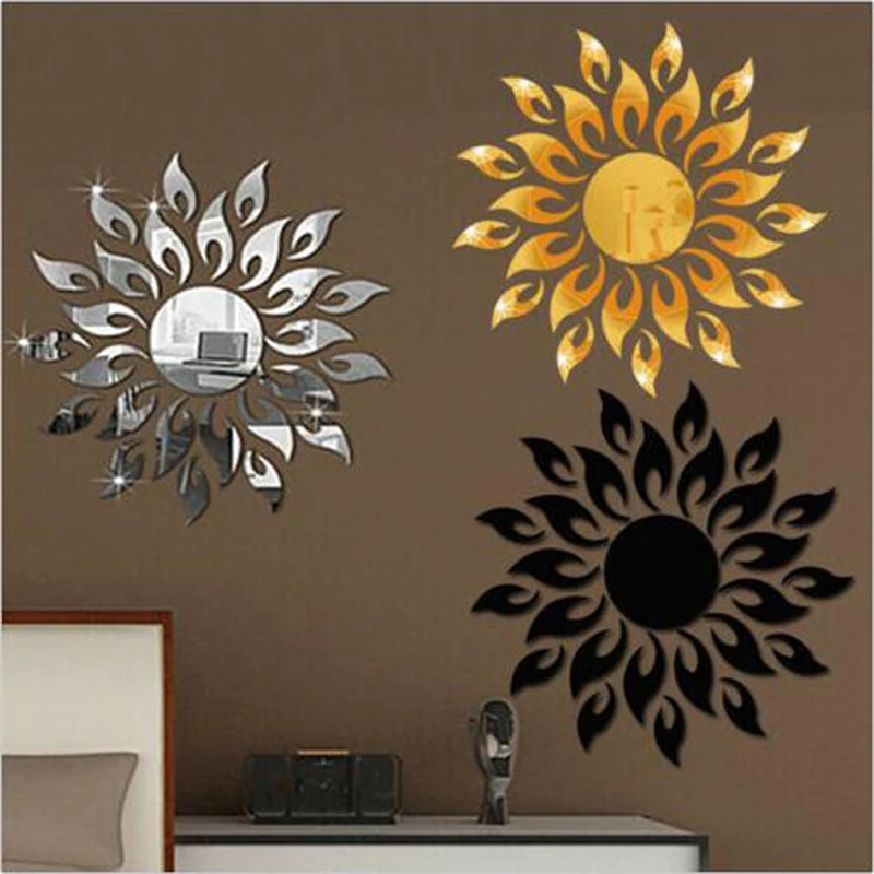 3D Mirror Sun Flower Art Removable Wall Sticker Acrylic Mural Decal Home Room Decor Hot