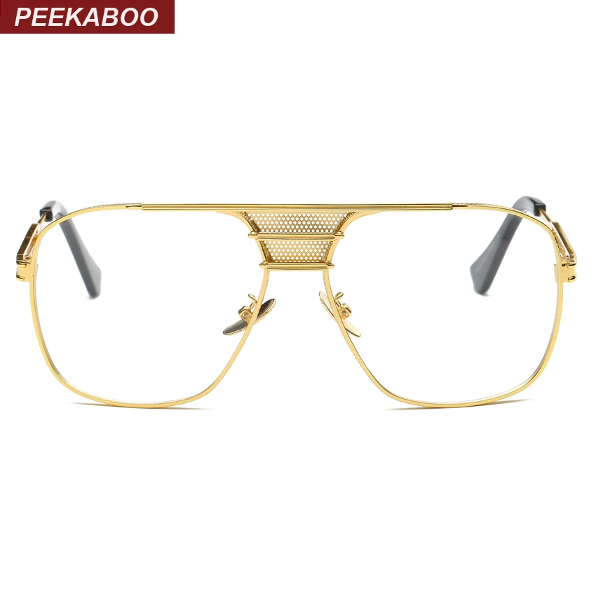 Peekaboo new black eye glasses frames for men women high quality big gold rimmed glasses men frames brand designer metal