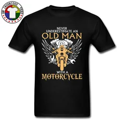 Grandpa Motorcycle T Shirt Vintage Rider Biker Father Tshirts Never Underestimate Old Man With A Motorcycle Plus Size T-Shirt