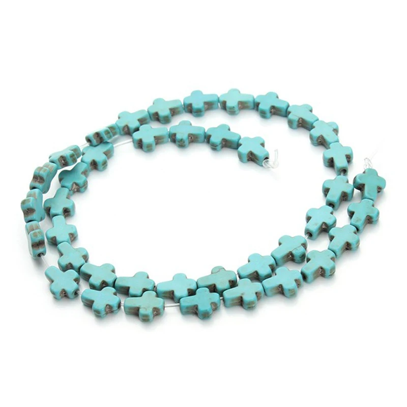 Cross Shape Blue Turquoises Stone Beads For Jewelry Making DIY Loose Howlite Stone Beads Bracelet Necklace Accessories 15\'\'