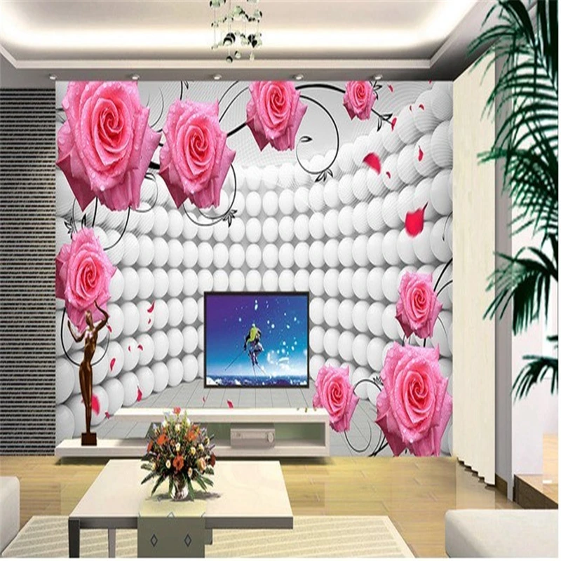 beibehang custom mural silk cloth 3d room wallpaper 3 d ball rose petals of TV setting wall paper photo wallpaper for walls 3d