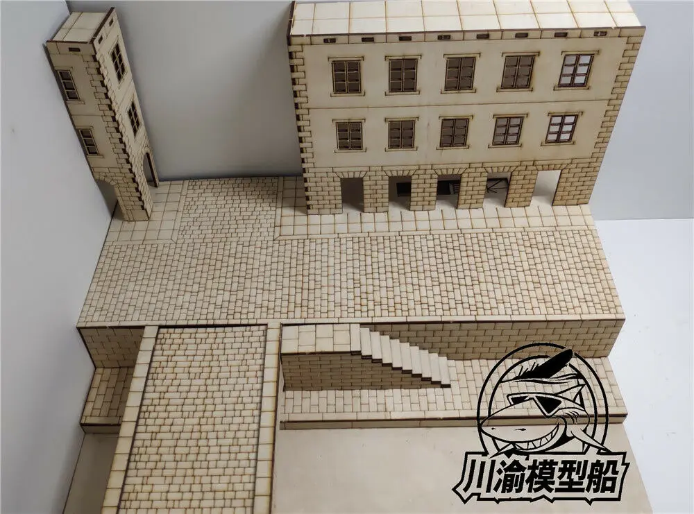 Maßstab 1:72 Europäischer Urban Street Tank Kampfszenen Diorama DIY Holzbausatz Modellbausatz # CY715