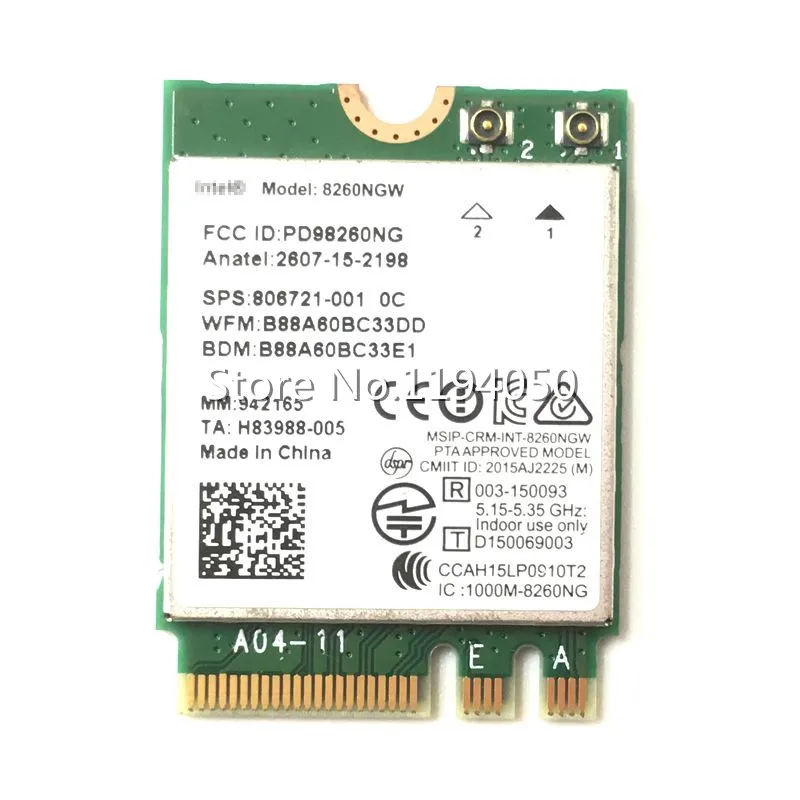 Dual Band Wireless-AC 8260 intel 8260NGW NGFF Wwifi Card 867Mbps 2.4/5GHz 802.11a/b/g/n/ac Bluetooth 4.2