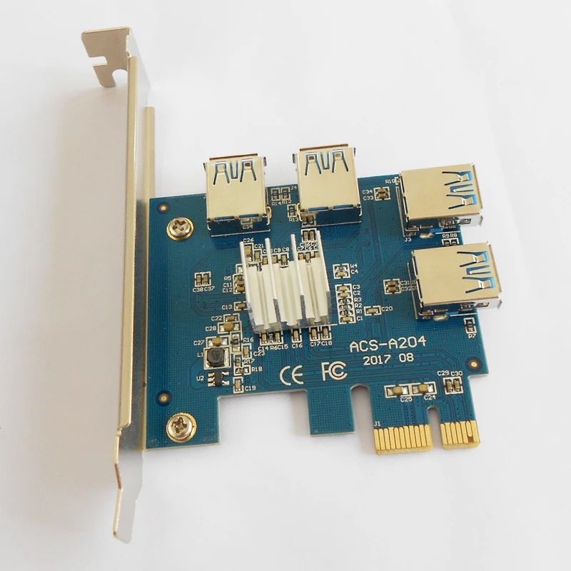 

USB 3.0 PCI-E 1X to 4 PCI-E 16X Slot Riser Card PCIE USB Adapter 1 to 4 PCIE Port Multiplier for Antminer Bitcoin Miner Mining