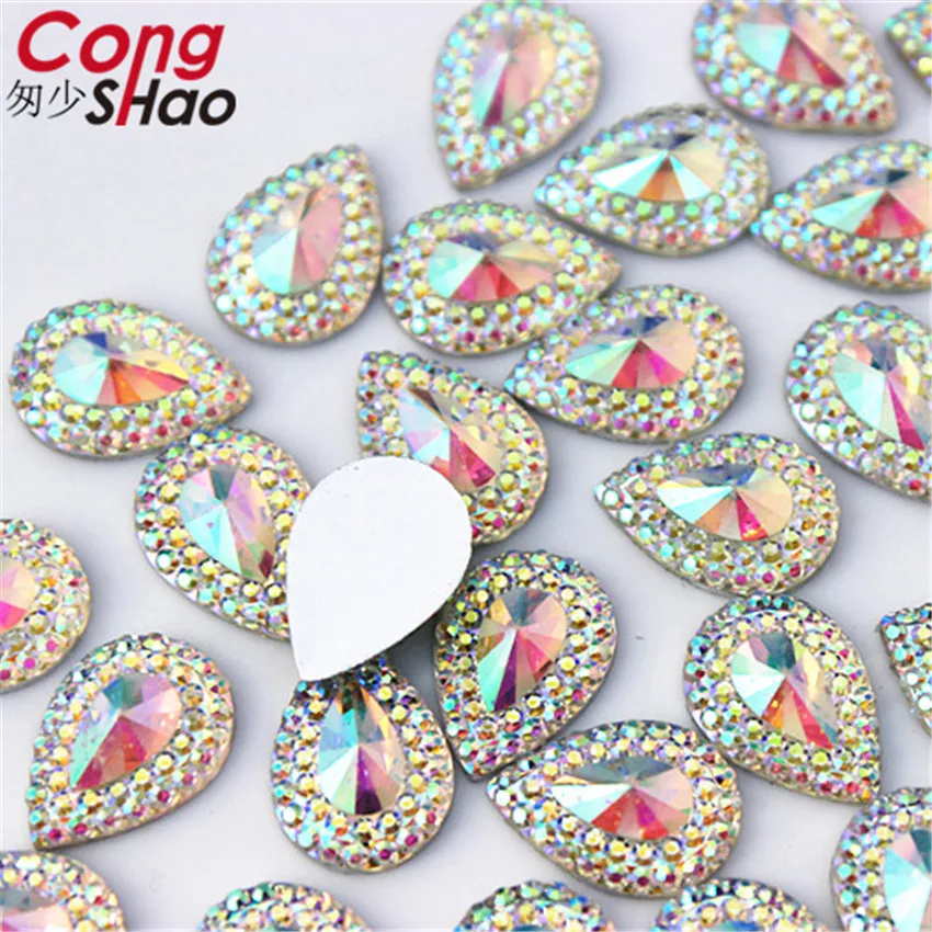 Cong Shao 50 pz 10*14mm colorato goccia Flatback pietre e cristalli resina strass trim costume pulsante decorazione fai da te ZZ284