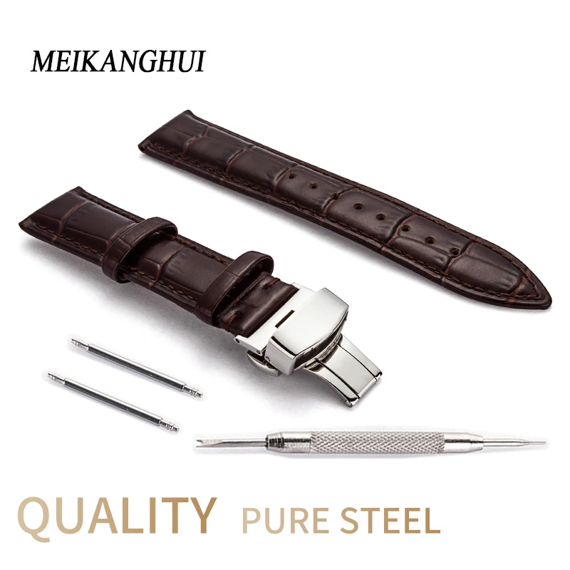 

Hight Quality 20mm Watch Band Leather 22mm Men Women Brown Waterproof Watch Strap 16mm Genuine Steel Buckle Black 18mm Watchband