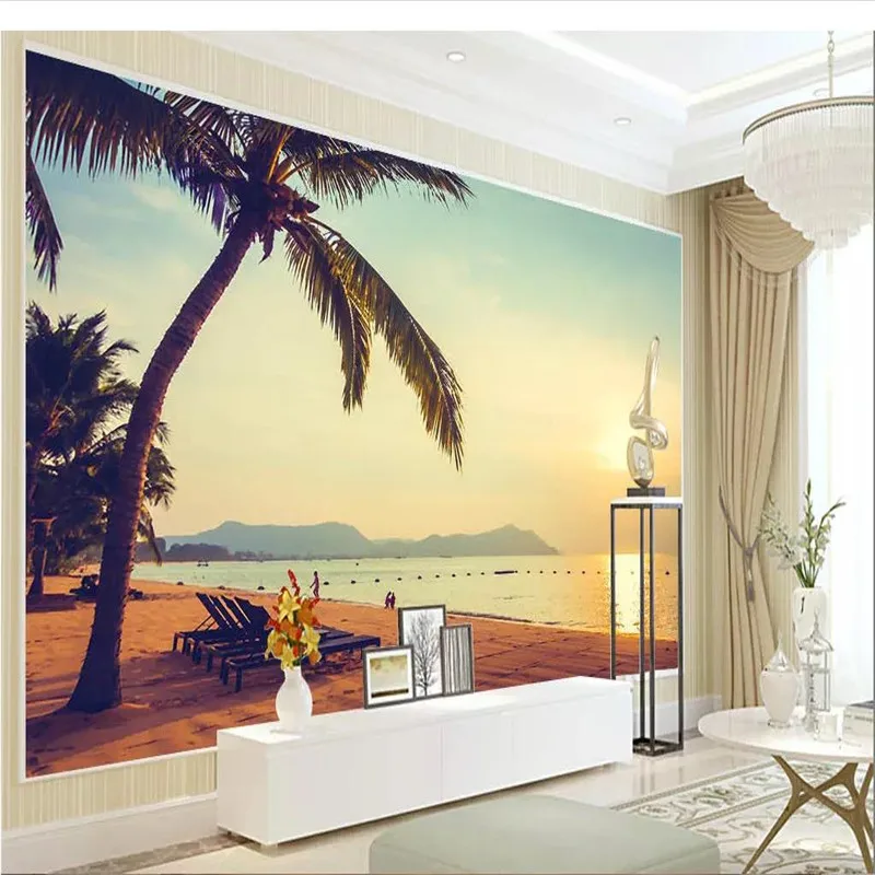 Custom wallpaper Rizhao sea view beach 3D stereo theme space background wall high-grade waterproof material