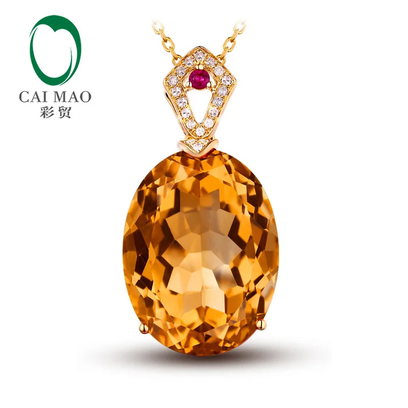 

Caimao Jewelry 14K Yellow Gold Pendant to hold 15x19mm Oval Cut 17.71ct Natural Citrine with 0.11 Diamonds & Tourmaline