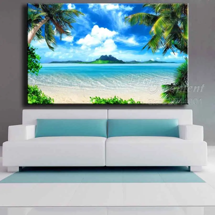 Ever Moment 5D DIY Diamond Embroidery Seaside Coconut Tree Full Square Drills Artwork Home Decoration Diamond Painting ASF1205