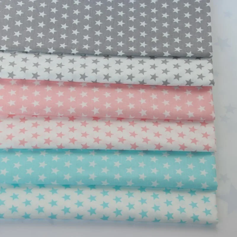 100% cotton twill cloth simple GRAY PINK AQUA stars fabrics for DIY crib bedding patchwork cushion quilting handwork home decor