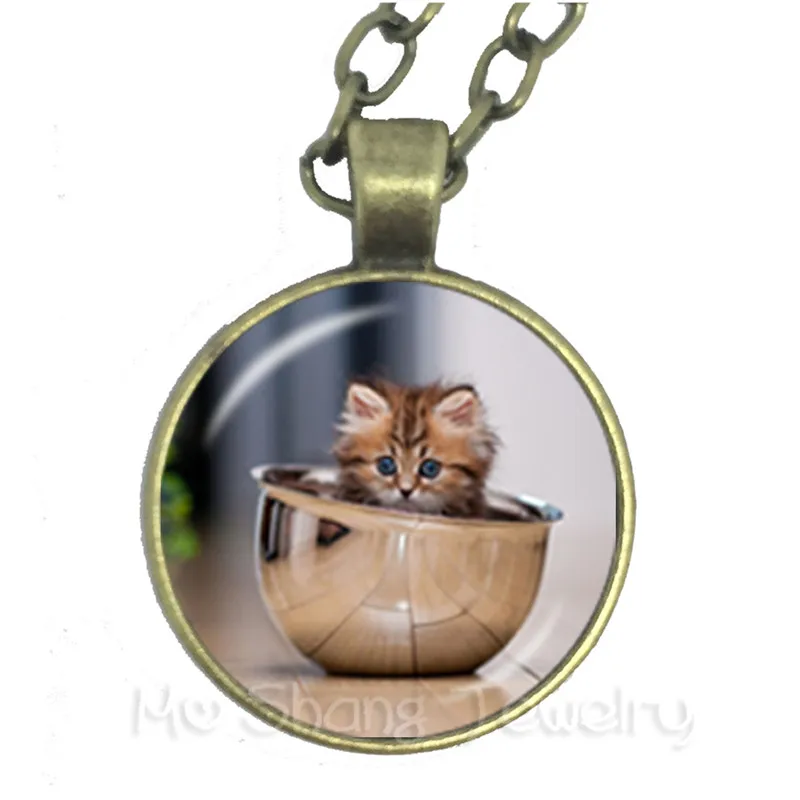 Customize Your Beloved Pet Necklace Round Glass Dome Cat Pattern Series Handmade Pendant Dog Lover Creative Gift Sweater chain