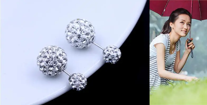 925 Silver Needle Fashion Shiny Double Shambhala Ball Crystal Ladies Stud Earrings Jewelry Anti Allergy Drop Shipping