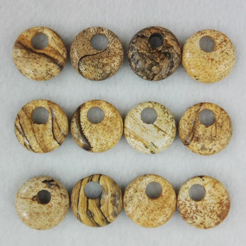 

Wholesale good quality natural picture stone beads gogo donut charms pendants bead for jewelry necklace making 24pcs free