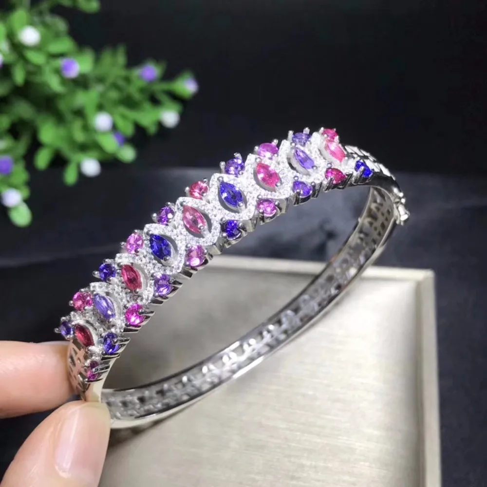 Natural sapphire bracelet, color sapphire, 925 silver, luxury style, high-end color treasure