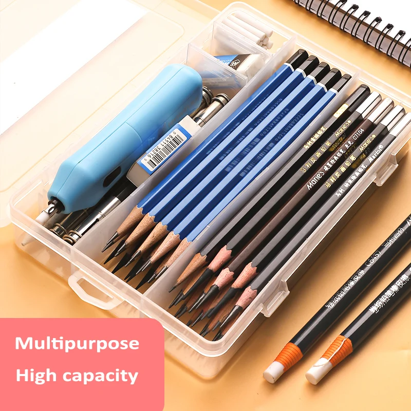 Sketch Pencil Case Simple Plastic Tool Box Artistic Supplies Storage Box Transparent Stationery Case Free space switching