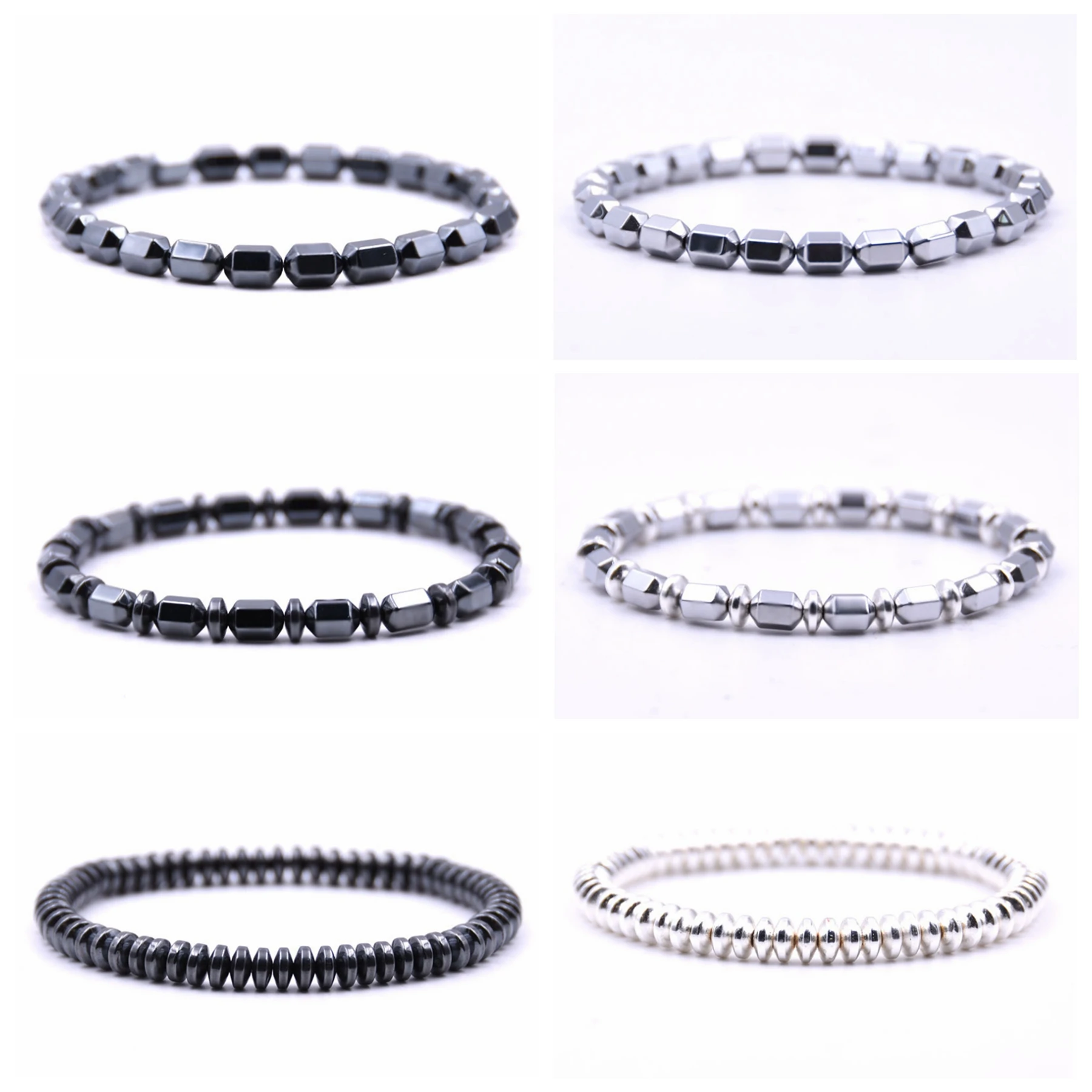 Fashion Natural hexagonal Hematite Beaded Bracelet for Wmen Men Power Stone Balance Healing Stretch Bangle & Bracelets