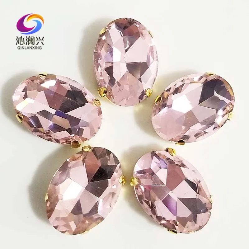 Golden Bottom Oval Shape Pink Color Glass Crystal Rhinestones, Used for Needlework, Diy/Clothing Sewing Accessories, TYG10