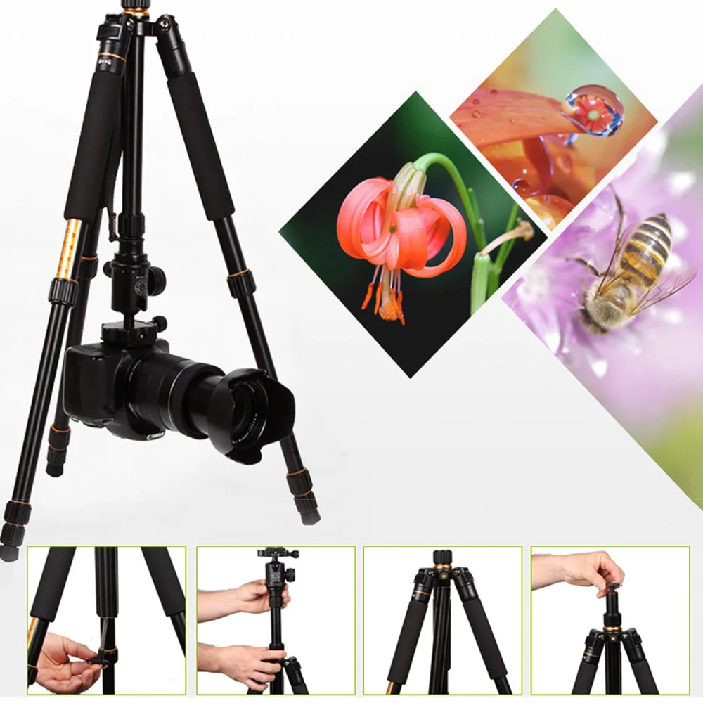 QZSD Q999S Aluminium Alloy Camera Tripod  Video Monopod Professional Extendable Tripod with Quick Release Plate and Ball Head images - 6