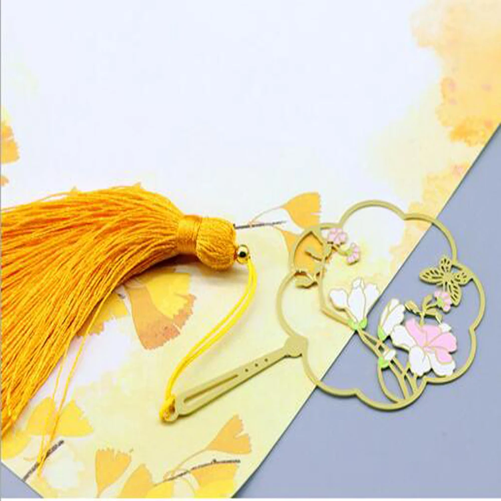 XRHYY Color Fan Bookmark Handmade Reading Material  Bookworm Reader Fringed Beautiful Classical Flower Brass Bookmark Gift