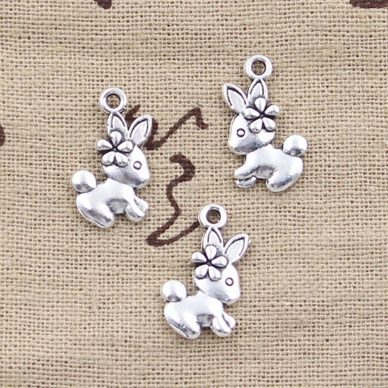 15pcs Charms Double Sided Rabbit 18x10mm Antique Making Pendant fit,Vintage Tibetan Bronze Silver color,DIY Handmade Jewelry